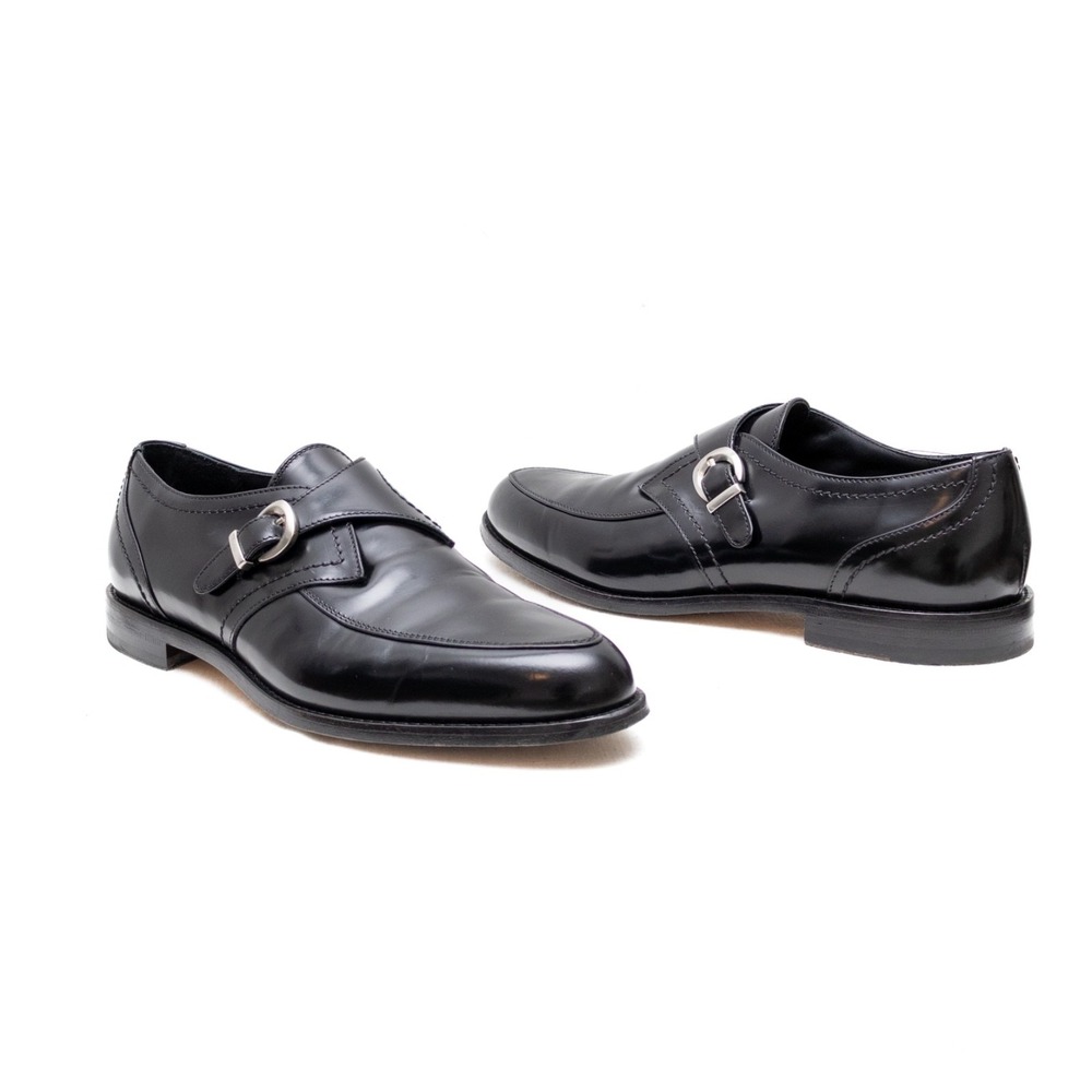 Alessandro Vasini‎ Men's Black SPAZZOLATO Leather Monk Strap Shoes US 8